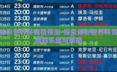 体彩世界杯竞猜预测-探索体彩世界杯竞猜的乐趣与策略