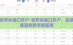 世界杯盘口开户-世界杯盘口开户，足球盛宴的数字新篇章