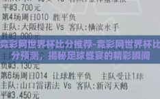 竞彩网世界杯比分推荐-竞彩网世界杯比分预测，揭秘足球盛宴的精彩瞬间