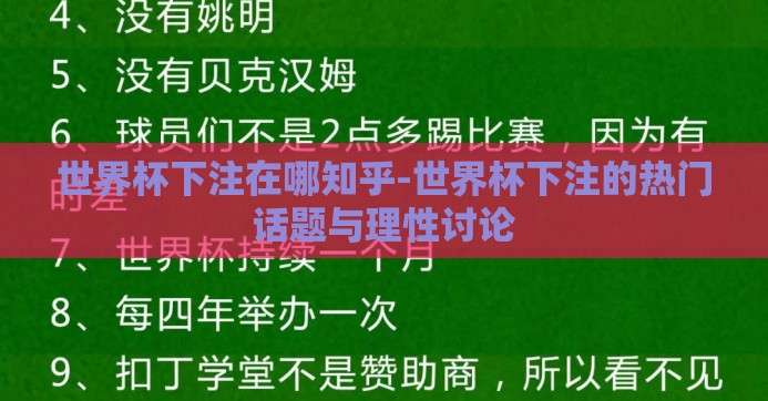 世界杯下注在哪知乎-世界杯下注的热门话题与理性讨论