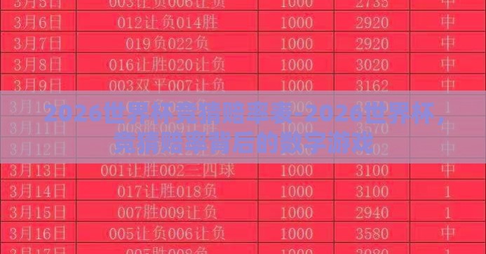2026世界杯竞猜赔率表-2026世界杯，竞猜赔率背后的数字游戏