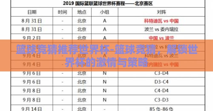 篮球竞猜推荐世界杯-篮球竞猜，解锁世界杯的激情与策略
