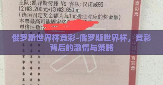 俄罗斯世界杯竞彩-俄罗斯世界杯,竞彩背后的激情与策略 俄罗斯世界杯竞彩-俄罗斯世界杯,竞彩背后的激情与策略