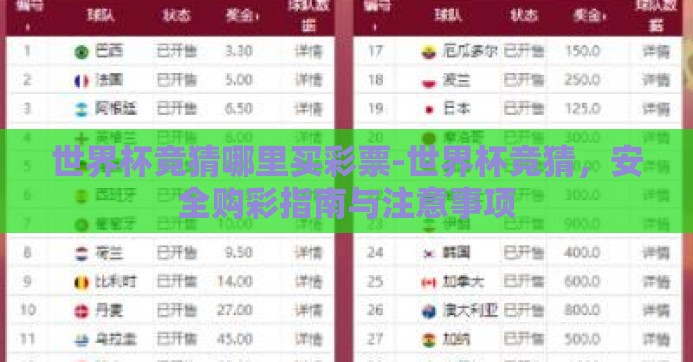 世界杯竞猜哪里买彩票-世界杯竞猜，安全购彩指南与注意事项