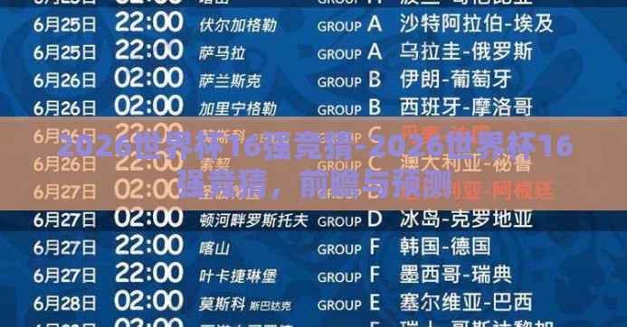 2026世界杯16强竞猜-2026世界杯16强竞猜,前瞻与预测 2026世界杯16强竞猜-2026世界杯16强竞猜,前瞻与预测