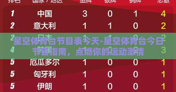 星空体育台节目表今天-星空体育台今日节目指南，点燃你的运动激情