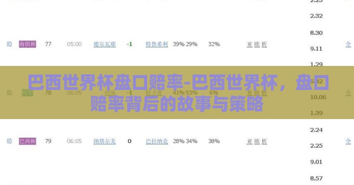 巴西世界杯盘口赔率-巴西世界杯，盘口赔率背后的故事与策略