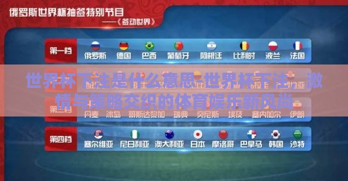 世界杯下注是什么意思-世界杯下注,激情与策略交织的体育娱乐新风尚 世界杯下注是什么意思-世界杯下注,激情与策略交织的体育娱乐新风尚