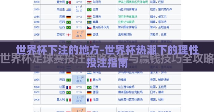 世界杯下注的地方-世界杯热潮下的理性投注指南