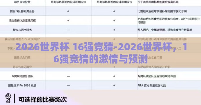 2026世界杯 16强竞猜-2026世界杯，16强竞猜的激情与预测