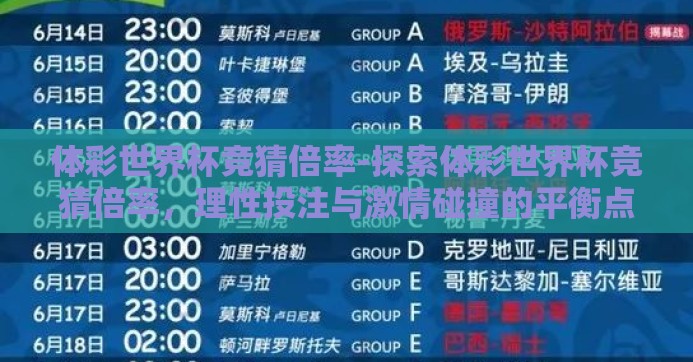 体彩世界杯竞猜倍率-探索体彩世界杯竞猜倍率，理性投注与激情碰撞的平衡点