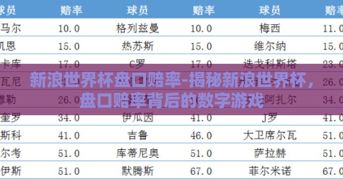 新浪世界杯盘口赔率-揭秘新浪世界杯，盘口赔率背后的数字游戏