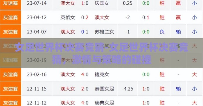 女足世界杯决赛竞猜-女足世界杯决赛竞猜，激情与策略的碰撞